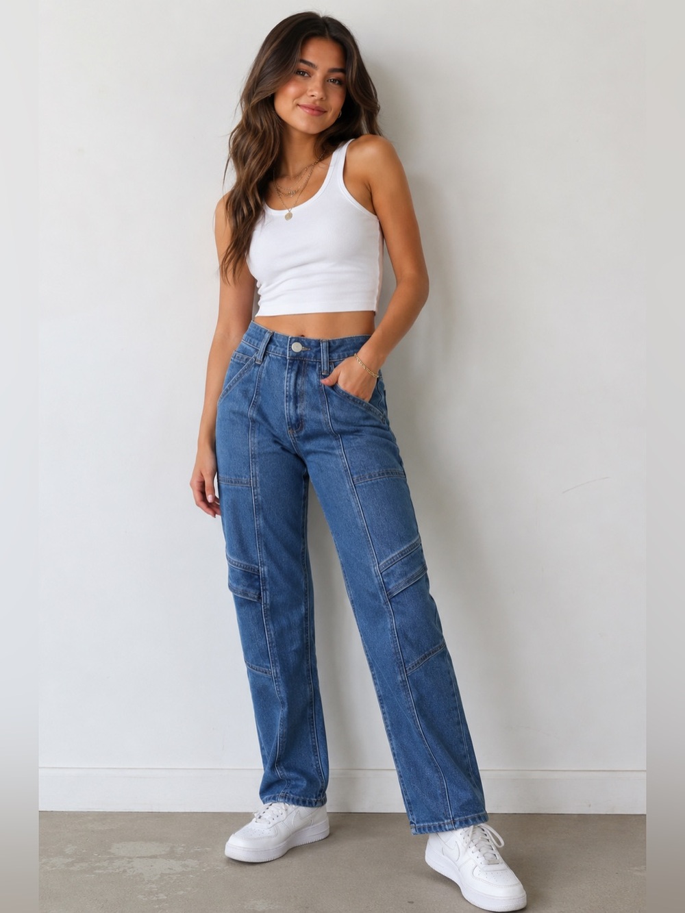 Ban jara 1/24 Women’s  Carpenter Style Blue Jeans 7 Pockets High Rise #33CL